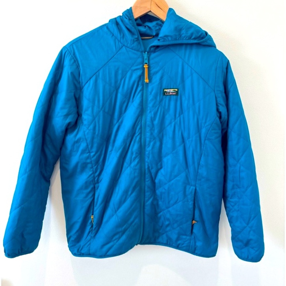 LLBean Kids Teal Fleece Lined Hooded Jacket Size XL 18 Quilted Outer
